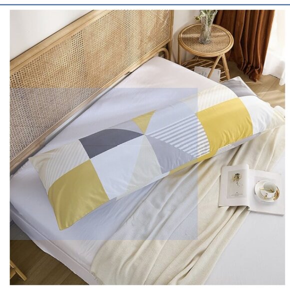 NWT Body Pillowcase 100% Cotton, 20" x 54" Modern Geometric Yellow & grey - Picture 4 of 6